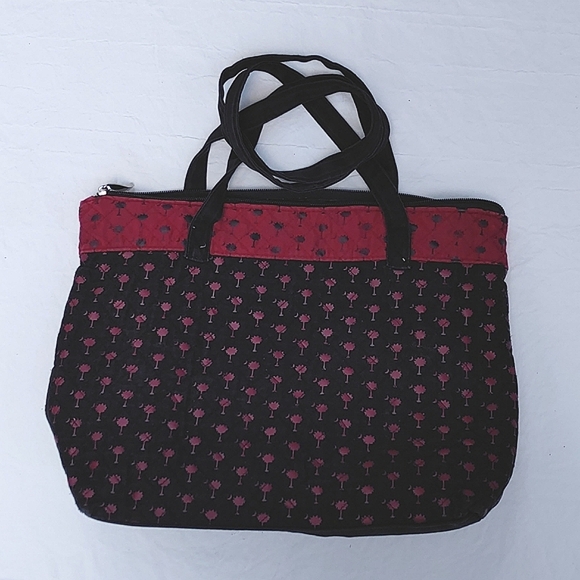 Quilted purse, garnet & black w/ palmetto trees, SC, USC, zip pocket inside - Picture 8 of 8